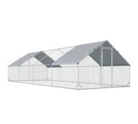 PawHut Chicken Run Galvanised Walk-in Chicken Coop Hen Poultry House Cage Rabbit Hutch with Water-Resist Cover, 3 x 8 x 2m Aosom UK