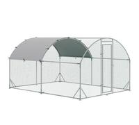 Pawhut Chicken Run Two-Room Galvanised Chicken Coop Hen House With Cover 2.8 X 3.8 X 2M In Silver Silver