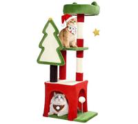PawHut Christmas Cat Tree, 103cm Multilevel Cat Climbing Tower with Scratching Post and Board, Condo, Platform and Toys, Kitty Activity Centre for Indoor Kittens, Green