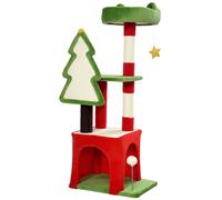 PawHut Christmas Cat Tree, 120cm Cat Tower with Scratching Post & Board, Platform, Toys, Green