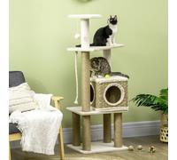PawHut Cat Tree Climbing Kitten Tower Activity Centre for Indoor Cats w/Jute Scratching Post, Cat House, Kitten Stand, Hanging Toy Ball - Beige