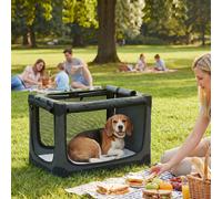 PawHut Collapsible Dog Crate, Portable Pet Travel Crate for Small Medium Dogs and Cats, 76 x 54 x 54 cm, Oxford Fabric Pet Carrier with Mesh Doors, Removable Mat, Army Green