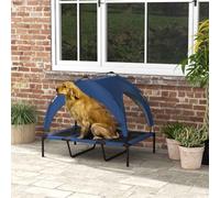 PawHut Cooling Raised Dog Bed, Elevated Pet Bed with Breathable Mesh, UV Protection Canopy, Foot Pads, for Indoor Outdoor, Large Dogs, 106 x 76 x 94cm - Dark Blue Blue