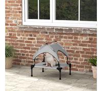 PawHut Cooling Raised Dog Bed, Elevated Pet Bed with Breathable Mesh, UV Protection Canopy, Foot Pads, for Indoor Outdoor, Mini, Small Dog, 61 x 46 x 63cm - Light Grey Light Grey