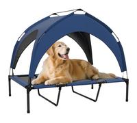 PawHut Cooling Raised Dog Bed for Large Dogs 106 x 76 x 94cm Dark Blue | Elevated Pet Bed, Breathable Mesh, UV Protection Canopy, Foot Pads, for Indoor Outdoor
