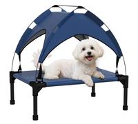 PawHut Cooling Raised Dog Bed for Small Dogs 61 x 46 x 63cm Dark Blue | Elevated Pet Bed, Breathable Mesh, UV Protection Canopy, Foot Pads, for Indoor Outdoor