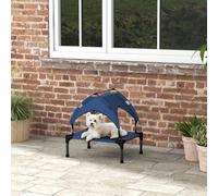 PawHut Cooling Raised Dog Bed, Elevated Pet Bed with Breathable Mesh, UV Protection Canopy, Foot Pads, for Indoor Outdoor, Mini, Small Dog, 61 x 46 x 63cm - Dark Blue