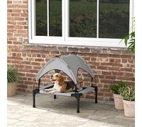 PawHut Cooling Raised Dog Bed, Elevated Pet Bed with Breathable Mesh, UV Protection Canopy, Foot Pads, for Indoor Outdoor, Small, Medium Dogs, 76 x 61 x 69.5cm - Light Grey