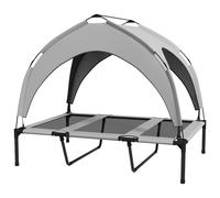 PawHut Cooling Raised Dog Bed, Elevated Pet Bed with Breathable Mesh, UV Protection Canopy, Foot Pads, for Indoor Outdoor, Large Dogs, 106 x 76 x 94cm - Light Grey