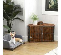 PawHut Corner Dog Crate Furniture with 2 Bowls for Small & Medium Dogs