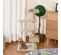 PawHut D30-045 100cm Cat Tree Indoor for 3 Cats - Beige, Sisal Scratching Posts & Plush Perches, Durable, Easy Assembly