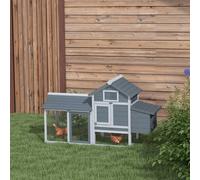 Small Chicken Coop Hen Cage Nesting Box w/ Outdoor Run 150.5x54x87 cm PawHut Grey L