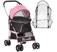 PawHut Detachable Pet Stroller with Rain Cover for Small and Tiny Dogs - Pink | TJ Hughes