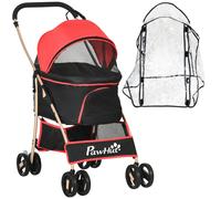 PawHut Detachable Pet Stroller with Rain Cover for Small and Tiny Dogs - Red | TJ Hughes