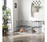PawHut DIY Pet Playpen Metal Wire Fence Indoor Outdoor Rabbit Small Animals Cage 36 Panel Enclosure Black