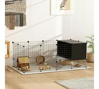 Pawhut Diy Small Animal Cage W/ Elevated Huts For Guinea Pigs, Rabbits, Black