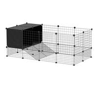 PawHut DIY Small Animal Cage w/ Elevated Huts for Guinea Pigs - Rabbits | TJ Hughes Black