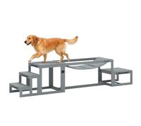 PawHut Dog Agility Equipment 3 Pieces Wooden Dog Agility Set Grey | Soft Bridge, Pause Platform, Pet Stair for Outdoor