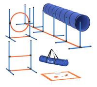 PawHut Dog Agility Equipment, 8PCS Agility Training Set with Tunnel, Weave Poles, Adjustable Hurdles, Jump Ring