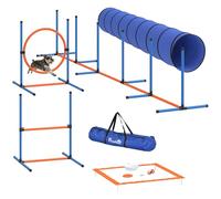 PawHut Dog Agility Equipment, 8PCS Agility Training Set with Tunnel, Weave Poles, Adjustable Hurdles, Jump Ring, Pause Box, Bowl, Toys and Carrying Bag Pet Obstacle Course for Garden, Indoor, Outdoor
