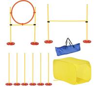 Pawhut Dog Agility Equipment Portable Pet Training Obstacle Set for Dogs | 5 Pieces, Adjustable High Jumping Pole, Jumping Ring, Weave Poles, Tunnel, Garden