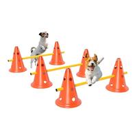 PawHut Dog Agility Equipment Set, Portable Pet Jump Training Kit for Eight Cones, Eight Poles with Carry Bag, Four-Piece Adjustable Height Jumping Obstacles, Orange