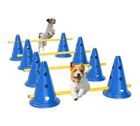 PawHut Dog Agility Equipment Set, Portable Pet Jump Training Kit for Eight Cones, Eight Poles with Carry Bag, Four-Piece Adjustable Height Jumping Obstacles, Blue