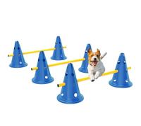 PawHut Dog Agility Equipment Set, Portable Pet Jump Training Kit for Six Cones, Six Poles with Carry Bag, Three-Piece Adjustable Height Jumping Obstacles, Blue