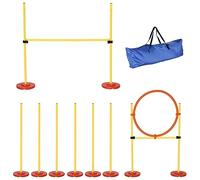 PawHut Dog Agility Equipment Training Portable Obstacle for Pet w/Adjustable Hurdles, Jumping Ring, Weave Poles