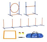 PawHut Dog Agility Training Equipment with Weave Poles, Jump Ring, Orange | Dog Outdoor Games, Pause Box, Adjustable Hurdle, Pet Obstacle Course Training Set, Carry Bag