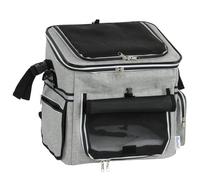 PawHut Dog Bike Basket, Soft-Sided Pet Carrier with Security Leash, Mesh Door & Window, Plush Cushion, Bowl, Light Grey