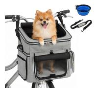 PawHut Dog Bike Basket with Security Leash, Portable Breathable, Light Grey | Soft-Sided Pet Carrier with Mesh Door & Window, Plush Cushion, Bowl for Small Dogs Cats, Up to 5 kg