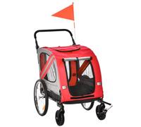 PawHut Dog Bike Trailer, 2 in 1 Foldable Pet Stroller with Hitch Coupler, Reflectors, Quick Release Wheels, Flag, for Medium Dogs, 140L x 72.5W x 108H cm