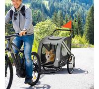 PawHut Dog Bike Trailer, 2 in 1Foldable Pet Stroller with Hitch Coupler, Reflectors, Quick Release Wheels, Flag, for Medium Dogs, Grey Grey