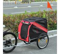 PawHut Dog Bike Trailer, 2 in 1Foldable Pet Stroller with Hitch Coupler, Reflectors, Quick Release Wheels, Flag, for Medium Dogs, Grey Red