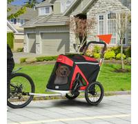 PawHut Dog Bike Trailer Dog Stroller 2 in 1 Foldable with Aluminium Frame, Quick-Release Wheels, Safety Leash, Anti-Slip Mat, Hitch Coupler, Reflectors, Flag, for Medium Dogs - Green Red