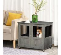 PawHut Dog Crate Furniture End Table, Pet Kennel for Small and Medium Dogs with Magnetic Door Indoor Animal Cage, Grey, 85 x 55 x 75 cm