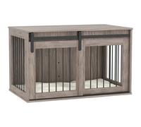 Pawhut Dog Cage with Removable Cushion Dog Crate Furniture Particle Board & Steel Heavy Duty Wooden Dog Crate for Large Dogs 98cm, Brown Aosom UK