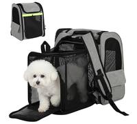 PawHut Dog Carrier Backpack Expandable, Breathable Pet Carrier Bag for Small Puppy Cat with Reflective Strip and 5 Pockets, for Travel Hiking Walking Camping, Light Grey