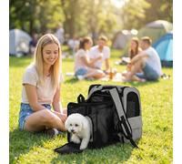 PawHut Dog Carrier Backpack Expandable, Breathable Pet Carrier Bag for Small Puppy Cat with Reflective Strip and 5 Pockets, for Travel Hiking Walking Camping, Light Grey