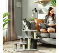 PawHut Dog Cat Stairs Pet Steps for Bed Sofa with Scratching Post Beige - Light Grey - Particleboard, Plush - 1