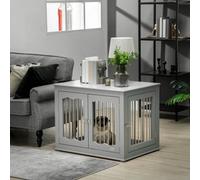 PawHut Dog Crate End Table with Three Doors, Furniture Style Dog Crate with Interchanged Side Door, for Medium Dogs, Indoor Use w/Locks and Latches - Grey