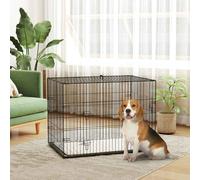 PawHut Dog Crate, Folding Metal Dog Cage with Two Doors, Tray, Soft Cushion, for Large Dogs, 91 x 62 x 68 cm, Black Black