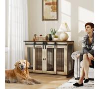 PawHut Dog Crate Furniture for Large Dog, Double Dog Cage for Small Dogs with Divider, Sliding Doors - Oak Tone
