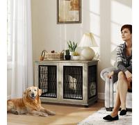 Pawhut Dog Crate Furniture, 37" End Table Indoor W/ Large Top, Washable Cushion In Grey Grey