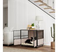 PawHut Dog Crate Furniture, Dog Cage End Table Indoor with 3 Doors, Furniture Style Dog Crate with Soft Washable Cushion, for Medium Dogs, 80L x 60W x 68Hcm Brown