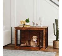 PawHut Dog Crate Furniture, Dog Cage End Table with Openable Top, Two Lockable Doors, for Large Pets, 98 x 60 x 65.5cm, Rustic Brown Brown