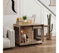 PawHut Dog Crate Furniture, Dog Cage End Table with Sliding Door, Pet Kennel for Medium Breeds, 80 x 58.5 x 63cm, Walnut Brown Brown