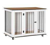 PawHut Dog Crate Furniture, Dog Cage End Table with Wheels, Lockable Door, for M