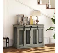 PawHut Dog Crate Furniture, Dog Cage for 1 Large or 2 Small Pets, with Divider, Sliding Doors, Grey